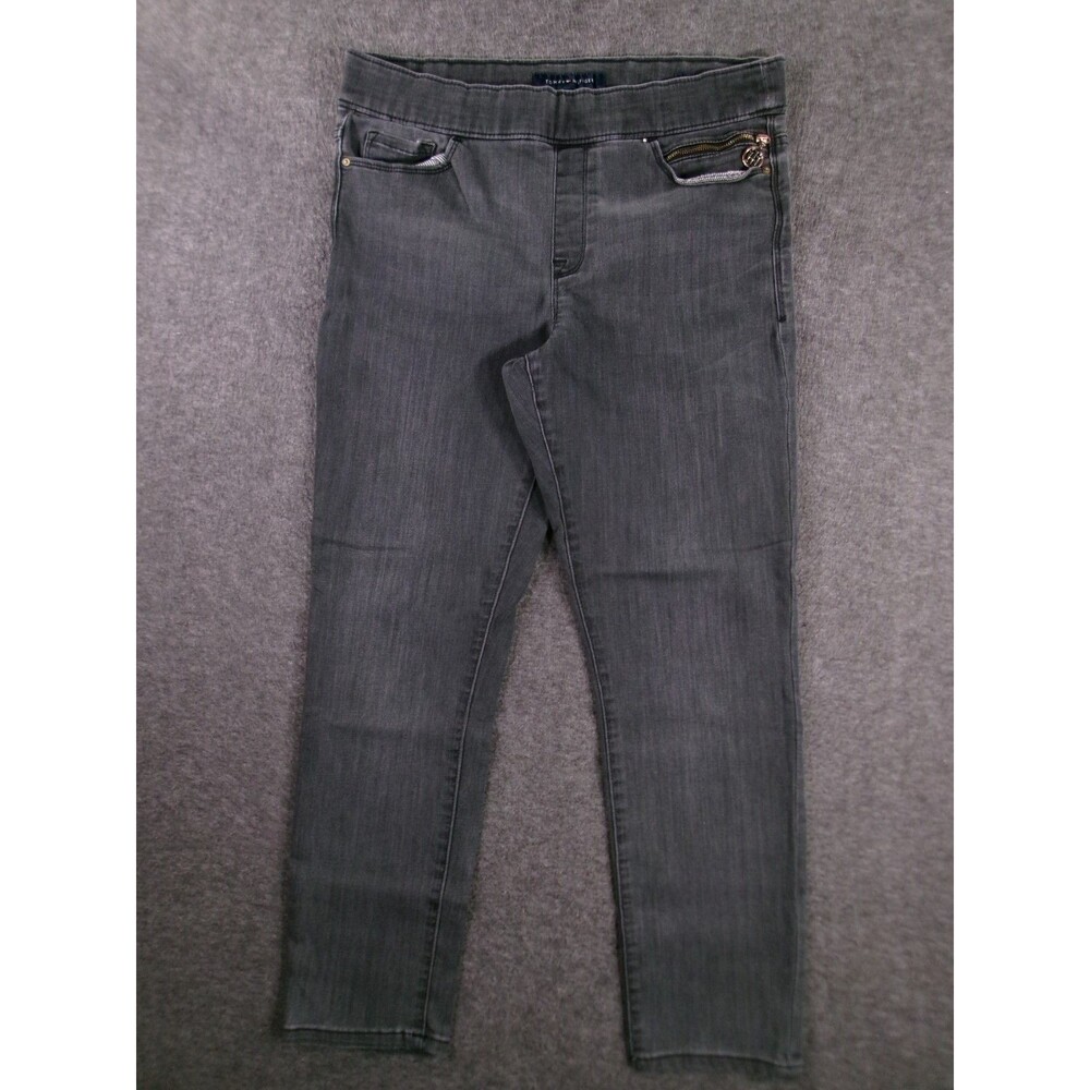 Tommy Hilfiger Jeans Women 12 Black Gramercy Mid Rise Skinny Pullon Preppy Logo